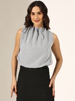 SHOWOFF - Women Checked White and Black Balloon Crop Top
