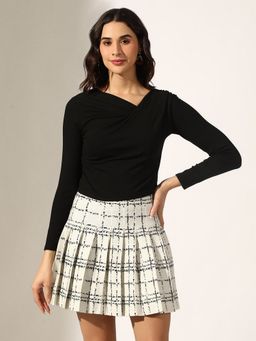 SHOWOFF - Women Black Long Sleeve Slim Fit Draped Top