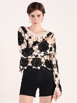 SHOWOFF - Women Black Floral Crochet Top