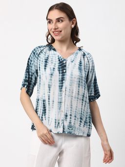 R&B - Viscose Rayon Relaxed Fit Tie-Dye Blue Women Top