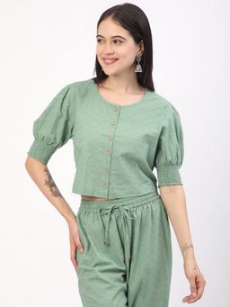 R&B - Cotton Cropped Half Sleeves Women Green Crop Top
