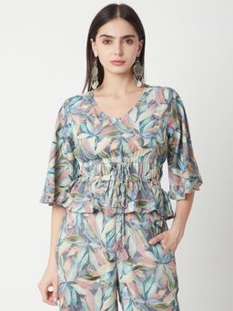 R&B - Viscose Peplum Floral Print Ruffled Hem Women Multicolour Crop Top