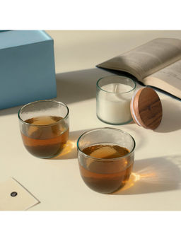 Ellementry - Savour Natural Soy Wax Filled Glass Jar With 2 Green Tea Cups
