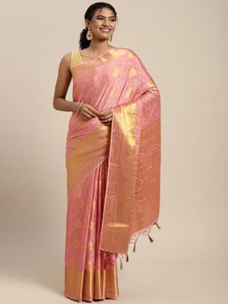 Mimosa - Women's Mysore Silk Crepe Pink Saree with Unstitched Blouse
