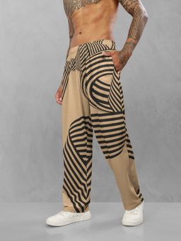 BULLMER - Khaki Trendy Printed Cotton Blend Relaxed Fit Trackpant