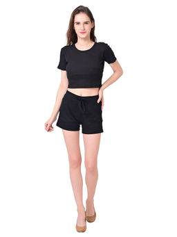 NOBARR - Womens Regular Fit Cotton Two Piece Beachwear Top & Short Black (Set of 2)