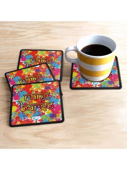Indigifts - Holi Special Rang Barse Quote Colorful Holi Splash Coaster (Pack of 4)