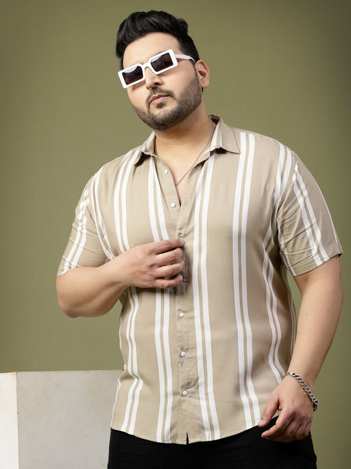 RIGO Men Vertical Stripe Half Sleeve Rayon Shirt