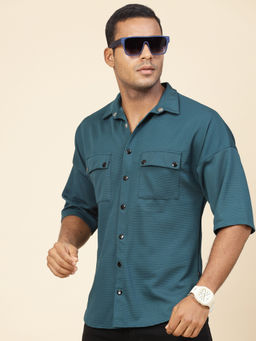 RIGO - Men Teal Poly Corduroy Oversized Utility Shirt