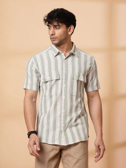 RIGO - Men Light Green Stripes Shirt