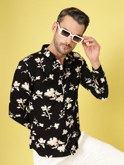 RIGO - Men Floral Black Rayon Shirt