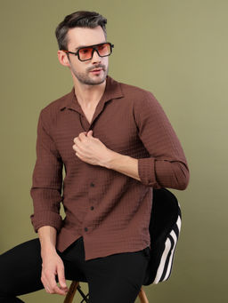 RIGO - Men Brown Waffle Textured Shirt