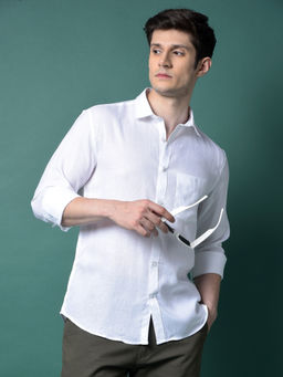 CRIMSOUNE CLUB - Men White Linen Shirt
