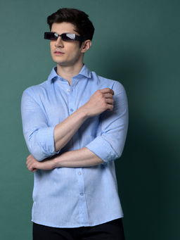 CRIMSOUNE CLUB - Men Blue Linen Shirt