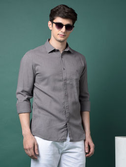CRIMSOUNE CLUB - Men Grey Linen Shirt