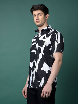 CRIMSOUNE CLUB - Men Black Abstract Print Cotton Shirt
