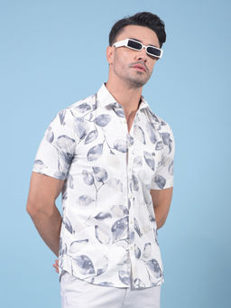 CRIMSOUNE CLUB - Men White Printed Cotton Shirt
