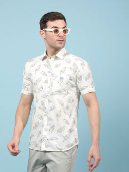 CRIMSOUNE CLUB - Men Beige Printed Shirt