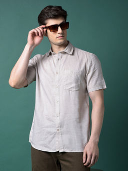CRIMSOUNE CLUB - Men Beige Linen Shirt