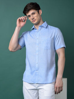 CRIMSOUNE CLUB - Men Blue Linen Shirt