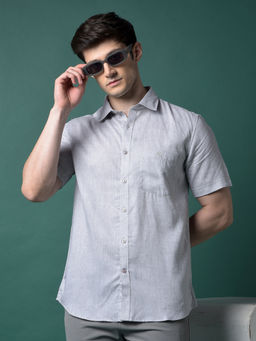 CRIMSOUNE CLUB - Men Grey Linen Shirt