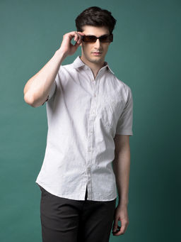 CRIMSOUNE CLUB - Men Cream Jacquard Linen Shirt