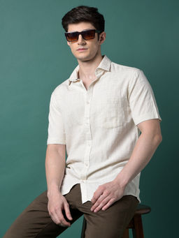 CRIMSOUNE CLUB - Men Beige Jacquard Linen Shirt