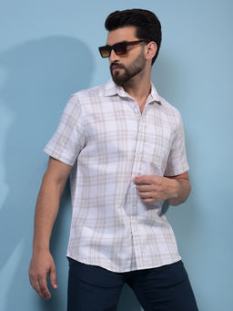 CRIMSOUNE CLUB - Men White Checked Linen Shirt