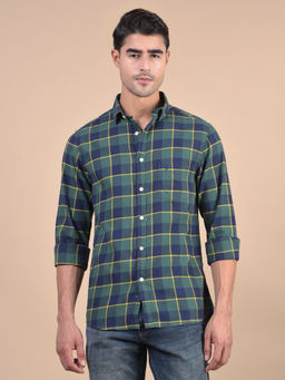 Cantabil - Men Checkered Green Full Sleeves Spread Collar Casual Shirt