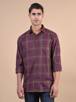 Cantabil - Men Checkered Red Full Sleeves Spread Collar Casual Shirt