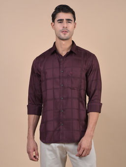 Cantabil - Men Checkered Wine Full Sleeves Spread Collar Casual Shirt