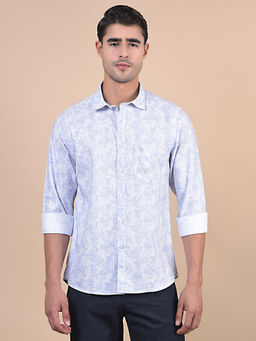 Cantabil - Men Printed Sky Blue Full Sleeves Spread Collar Casual Shirt
