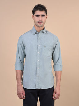 Cantabil - Men Self Design Green Full Sleeves Spread Collar Casual Shirt