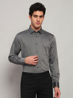 Cantabil - Men Solid Grey Full Sleeves Spread Collar Formal Shirt