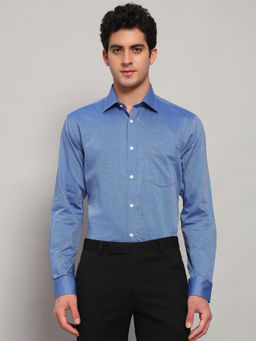 Cantabil - Men Solid Sky Blue Full Sleeves Spread Collar Formal Shirt