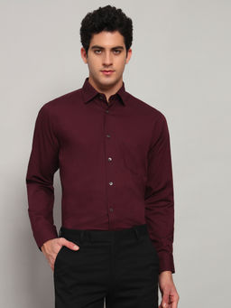 Cantabil - Men Solid Wine Full Sleeves Spread Collar Formal Shirt