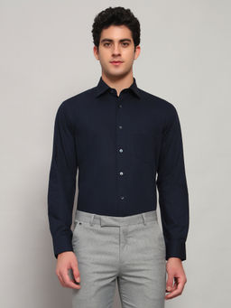 Cantabil - Men Solid Navy Blue Full Sleeves Spread Collar Formal Shirt