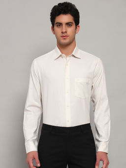 Cantabil - Men Checkered Cream Full Sleeves Spread Collar Formal Shirt
