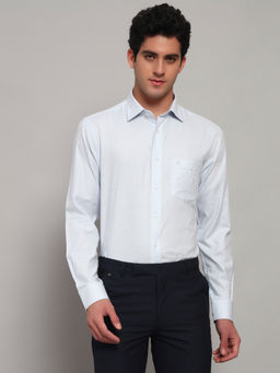 Cantabil - Men Checkered Sky Blue Full Sleeves Spread Collar Formal Shirt