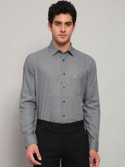 Cantabil - Men Solid Grey Full Sleeves Spread Collar Formal Shirt
