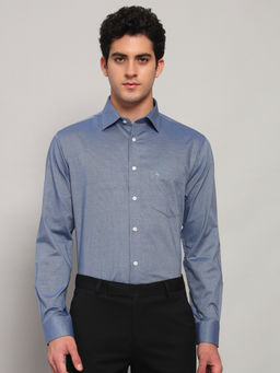 Cantabil - Men Solid Blue Full Sleeves Spread Collar Formal Shirt