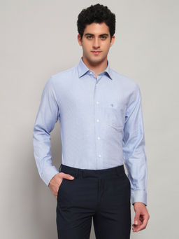 Cantabil - Men Checkered Blue Full Sleeves Spread Collar Formal Shirt