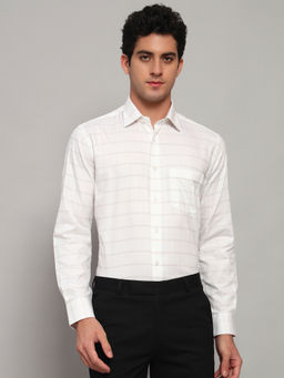 Cantabil - Men Striped White Full Sleeves Spread Collar Formal Shirt
