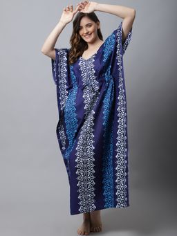 Secret Wish - Blue Printed Cotton Kaftan Nighty