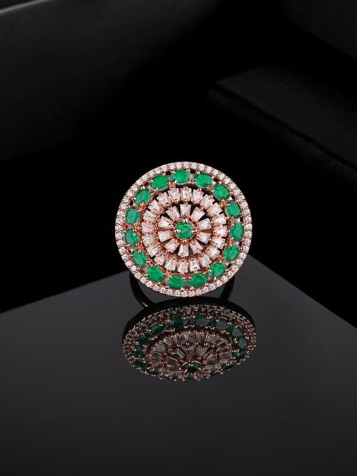 Estele Rose Gold Plated CZ Gorgeous Flower Shaped Finger Ring for Women