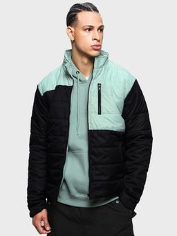Bewakoof - Men's Black & Green Color Block Oversized Plus Size Puffer Jacket