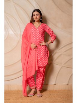 LABEL MAE - Coral Printed Kurta with Salwar and Dupatta