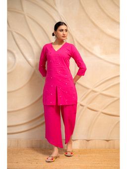 LABEL MAE - Pink Mirror Work Straight Kurta with Pant