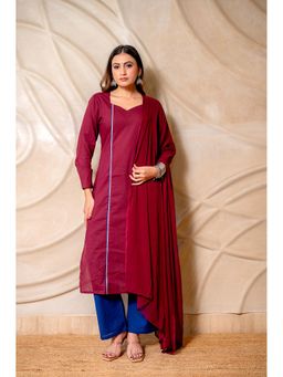 LABEL MAE - Maroon Solid Kurta with Blue Pant and Dupatta