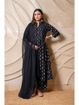 LABEL MAE - Black Floral Printed Kurta with Pant and Dupatta
